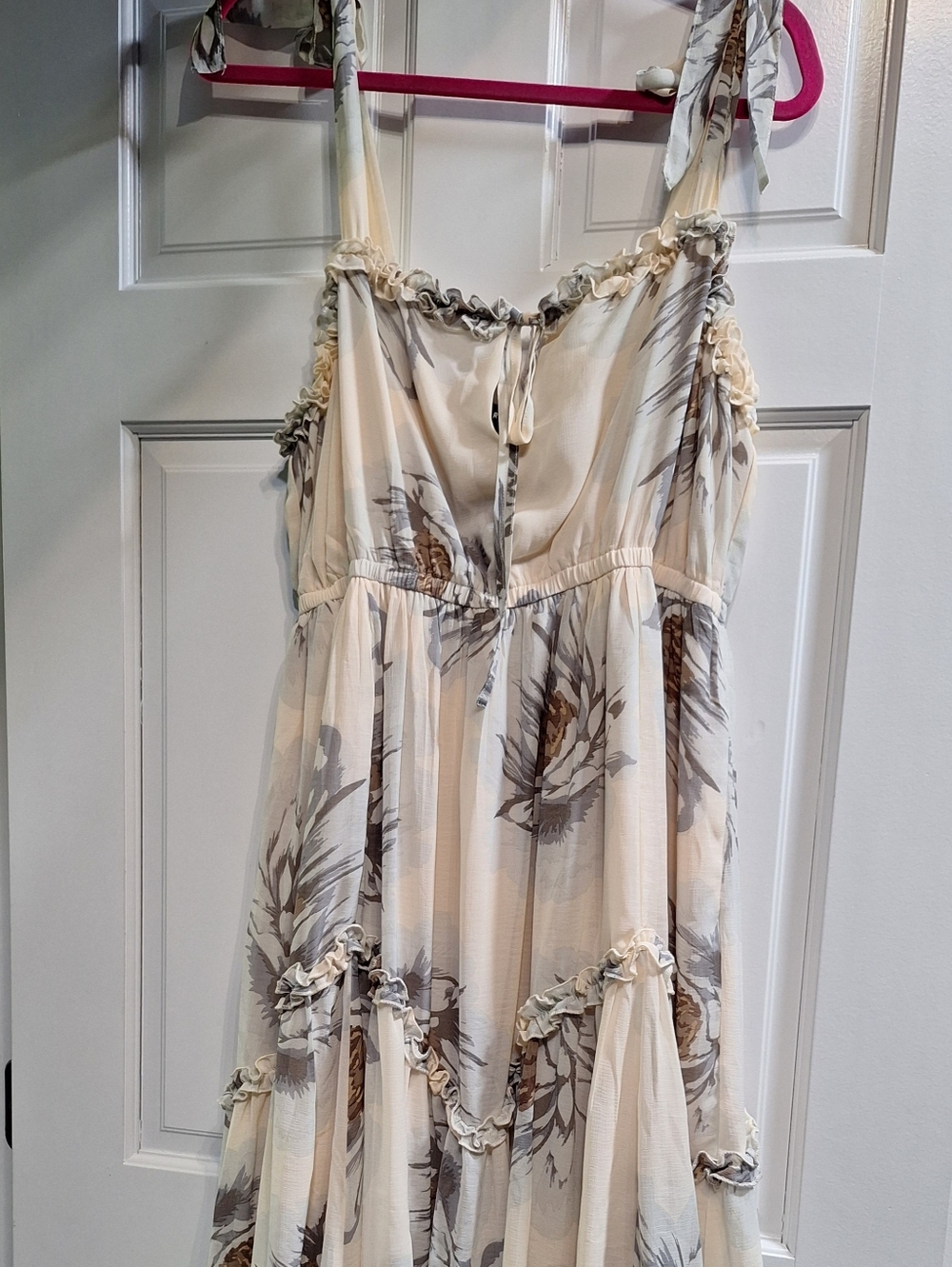 Boho Floral Tie-Strap Dress in Cream and Taupe